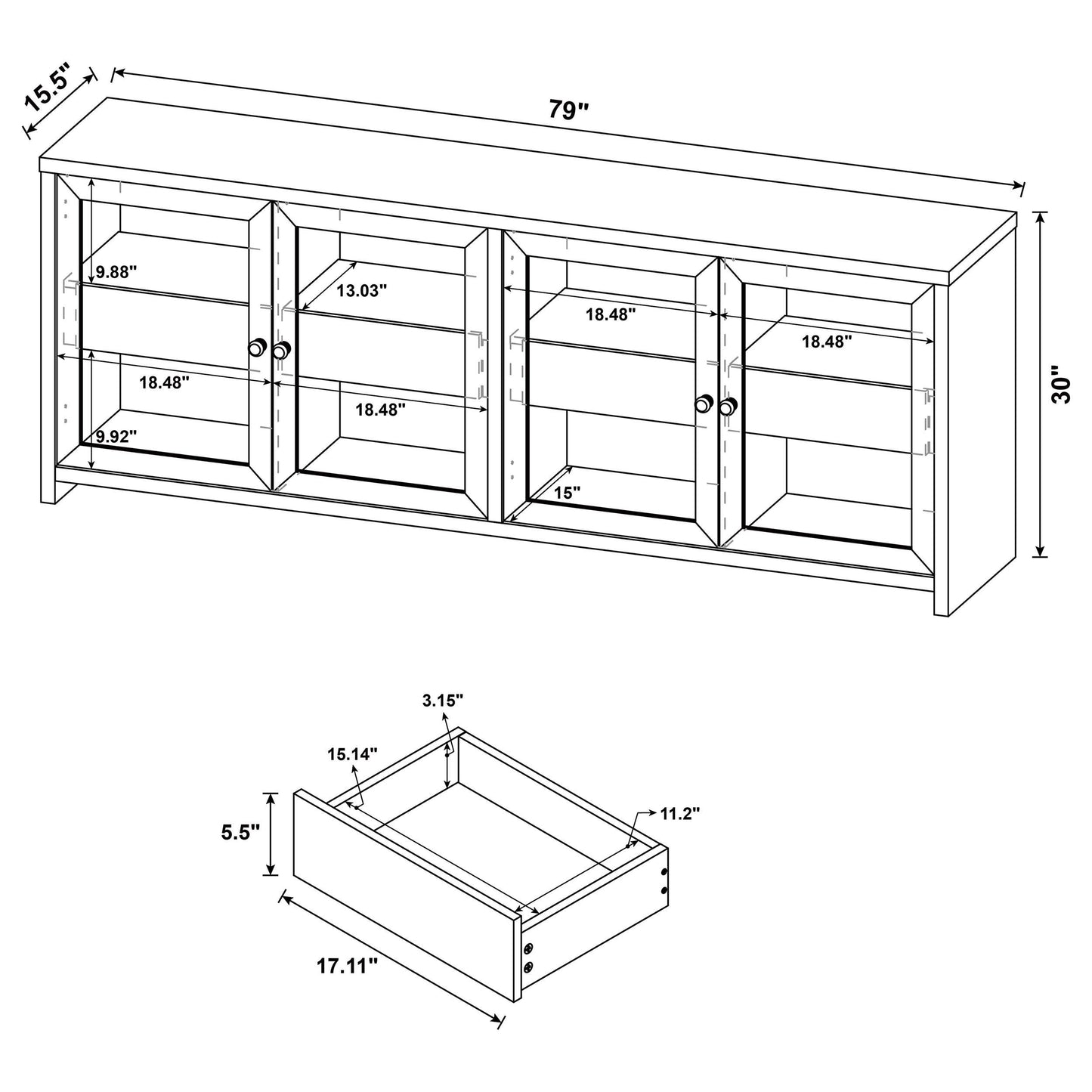  Coaster Furniture Denison 720223-SET 3-piece Entertainment Center 79-inch TV Stand - Black IMAGE 17