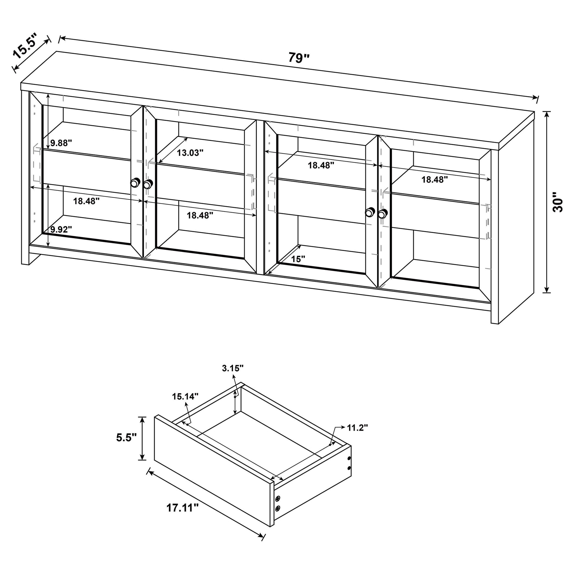  Coaster Furniture Denison 720223-SET 3-piece Entertainment Center 79-inch TV Stand - Black IMAGE 17