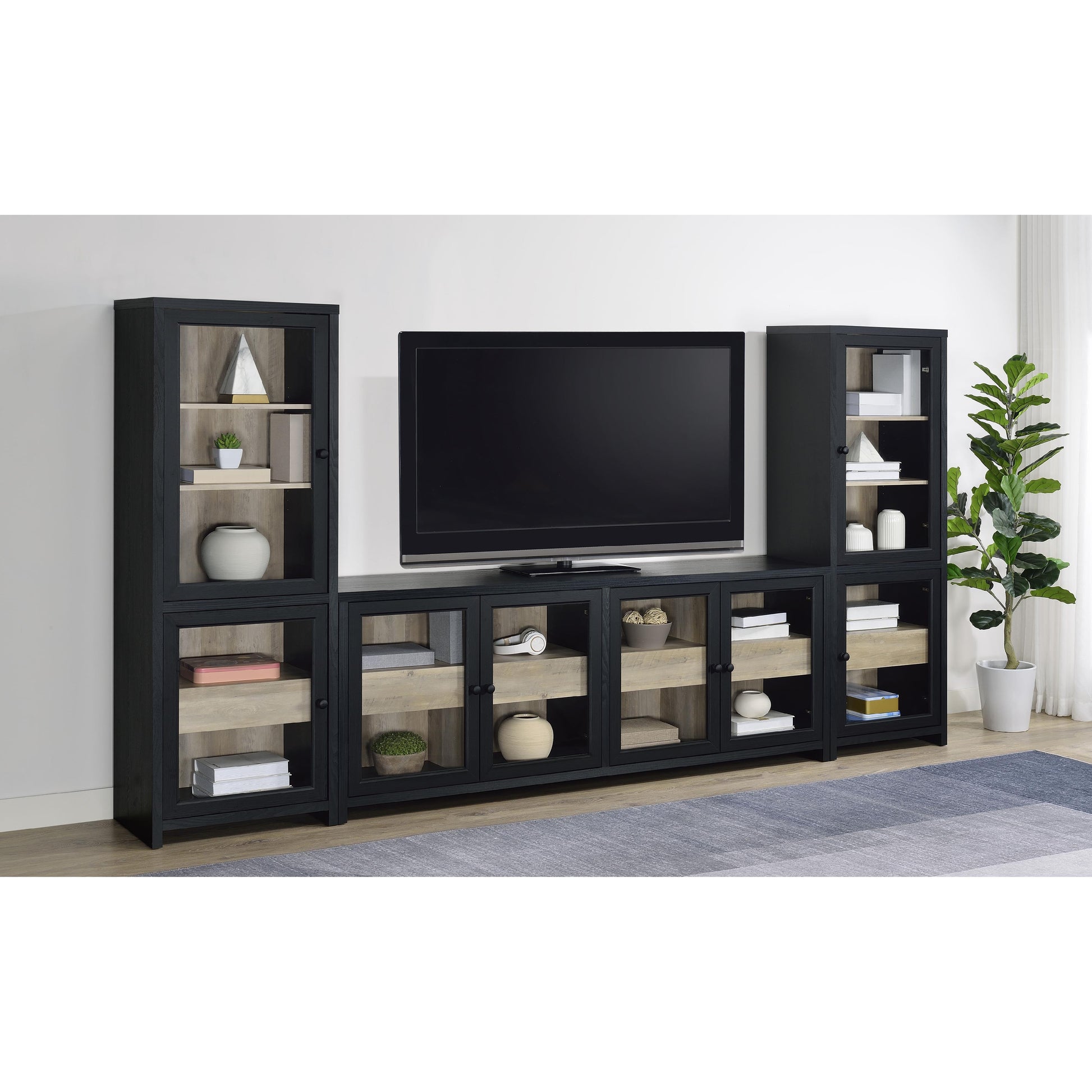  Coaster Furniture Denison 720223-SET 3-piece Entertainment Center 79-inch TV Stand - Black IMAGE 2