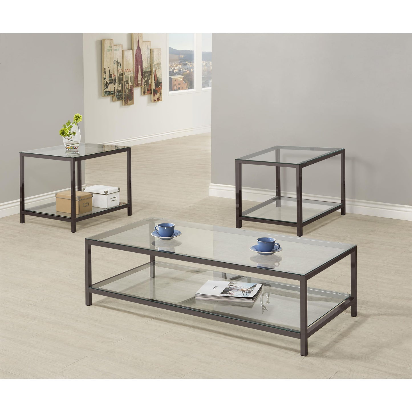  Coaster Furniture Trini 720228-S3 3-piece Coffee and End Table Set - Black Nickel IMAGE 3