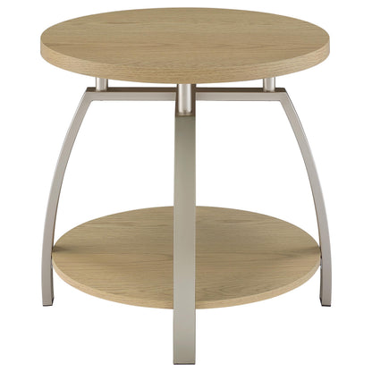  Coaster Furniture Dacre 720317 Round Engineered Wood Top End Table - Greige IMAGE 1