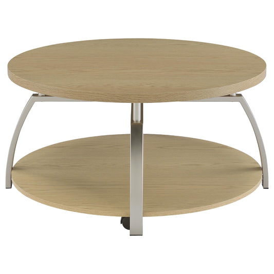  Coaster Furniture Dacre 720318 Round Engineered Wood Top Coffee Table - Greige IMAGE 1