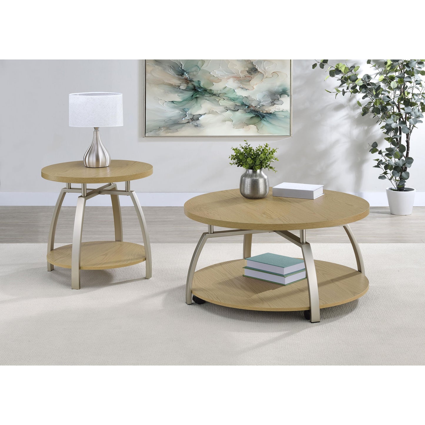  Coaster Furniture Dacre 720318 Round Engineered Wood Top Coffee Table - Greige IMAGE 11