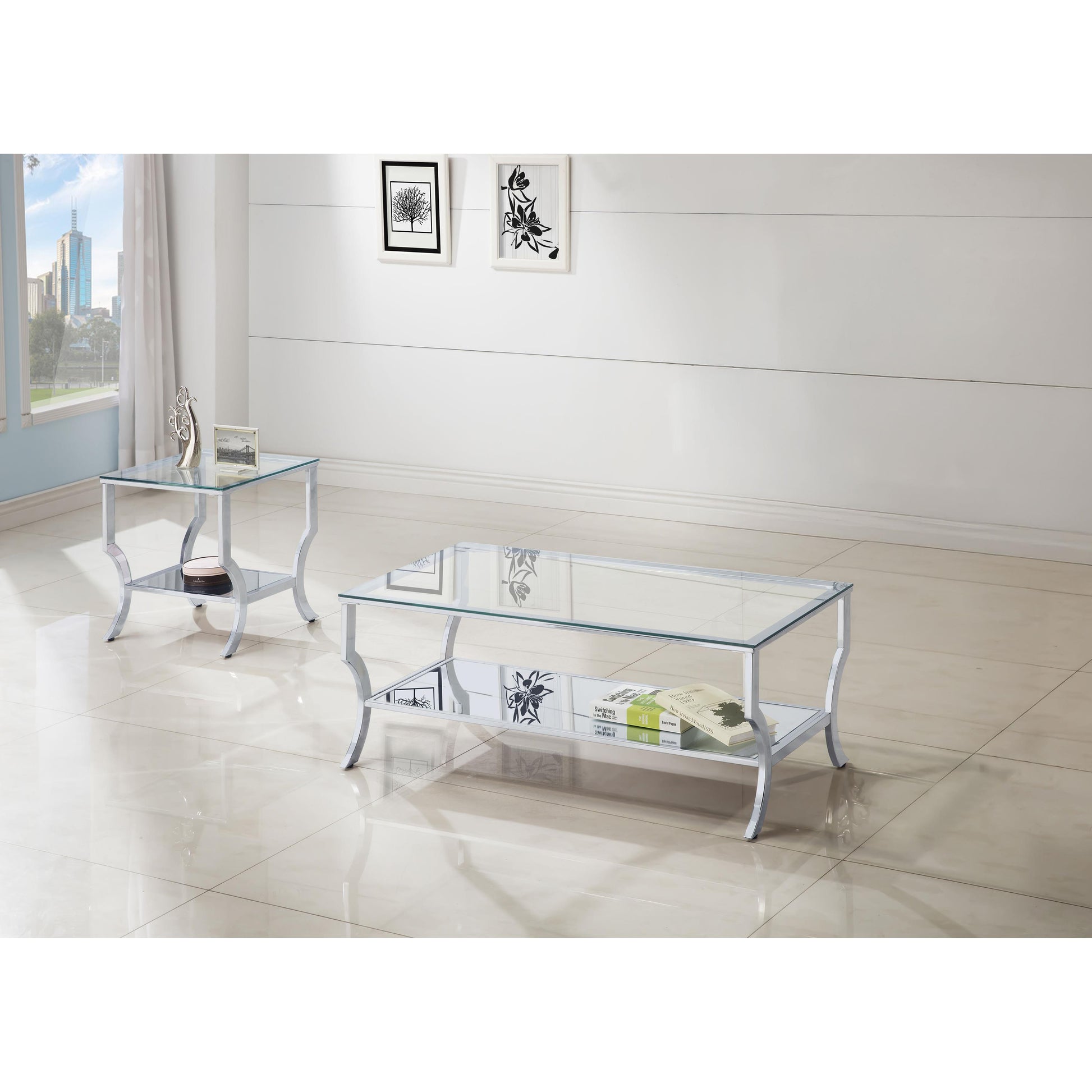  Coaster Furniture Saide 720338-S2 2-piece Glass Top Coffee and End Table Set - Chrome IMAGE 3