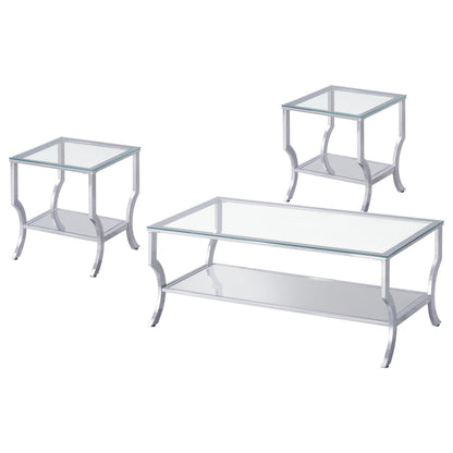  Coaster Furniture Saide 720338-S3 3-piece Glass Top Coffee and End Table Set - Chrome IMAGE 2