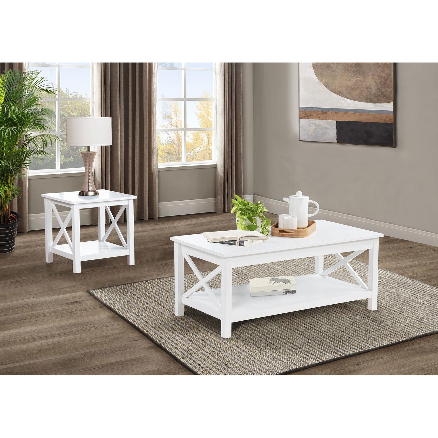  Coaster Furniture Skyview 722087 Square Pine Wood End Table with Shelf - White IMAGE 4
