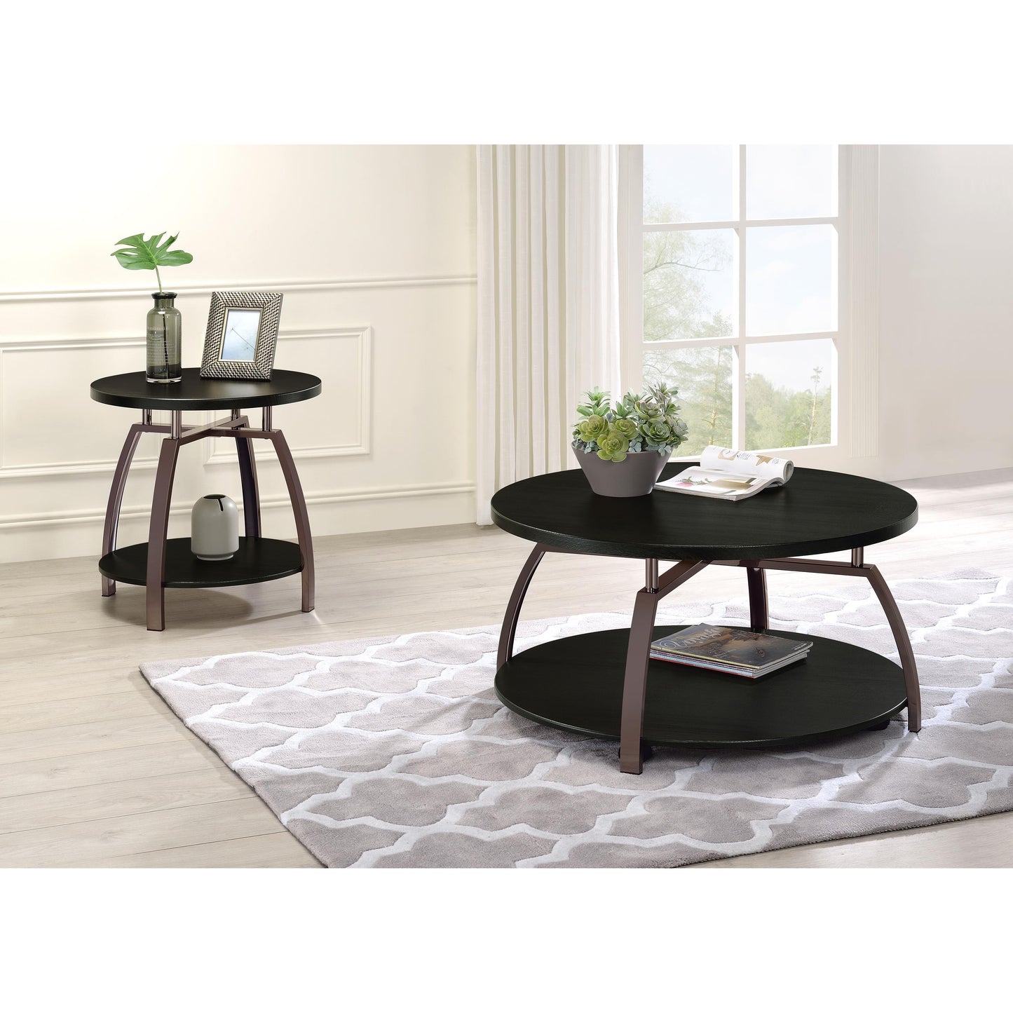  Coaster Furniture Dacre 722208-S2 2-piece Round Coffee and End Table Set - Dark Charcoal IMAGE 3