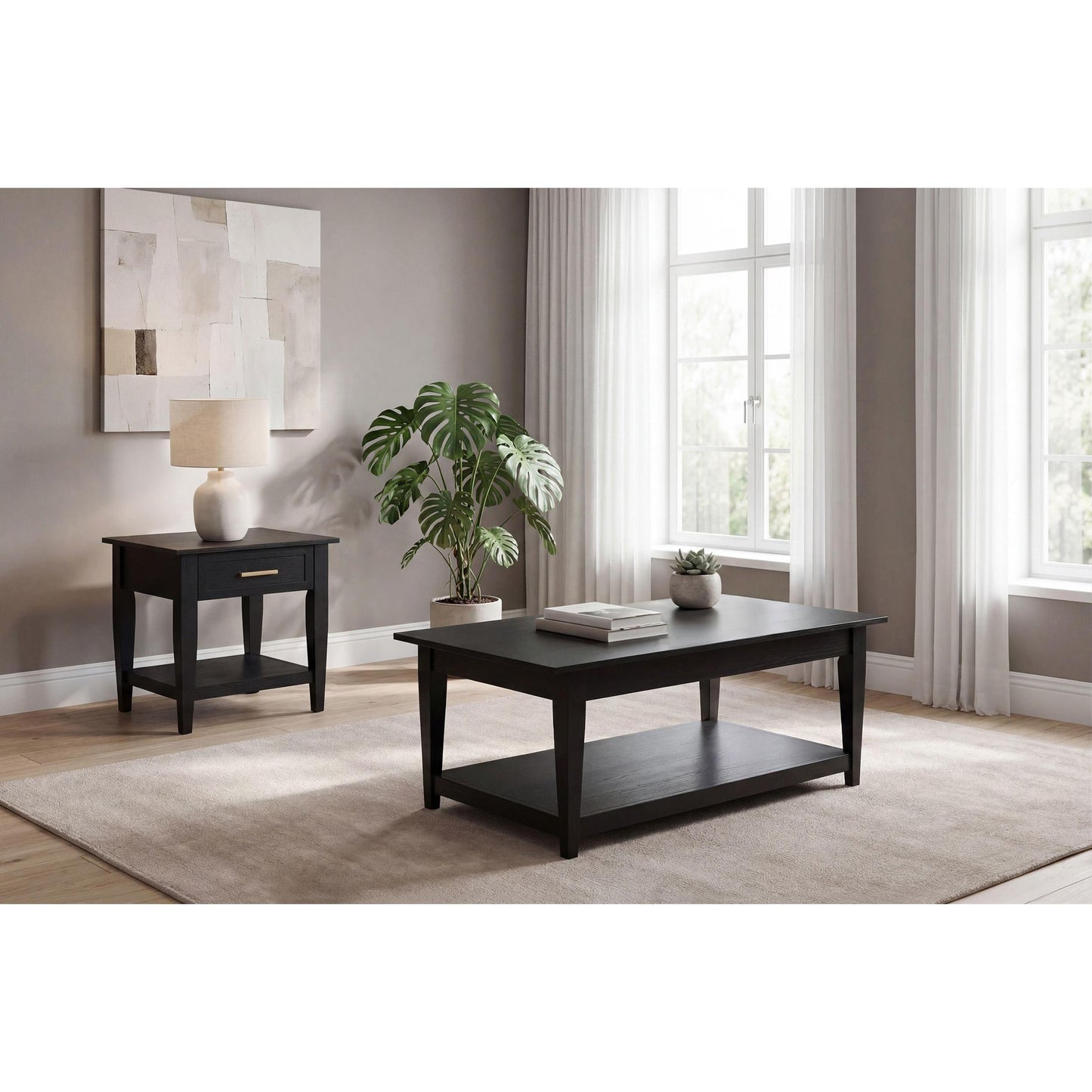  Coaster Furniture Lindenton 722728-S2 2-piece Wood Lift-Top Coffee and End Table Set - Black IMAGE 3