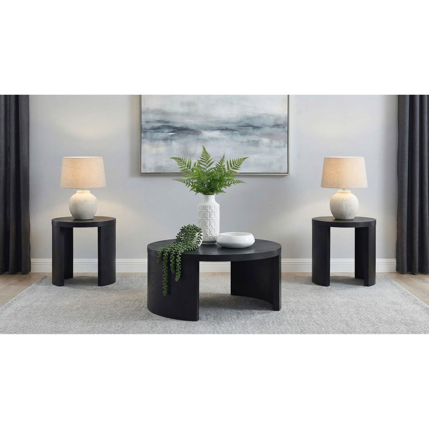  Coaster Furniture Sweeney 722828-S3 3-piece Coffee and End Occasional Table Set - Black IMAGE 2