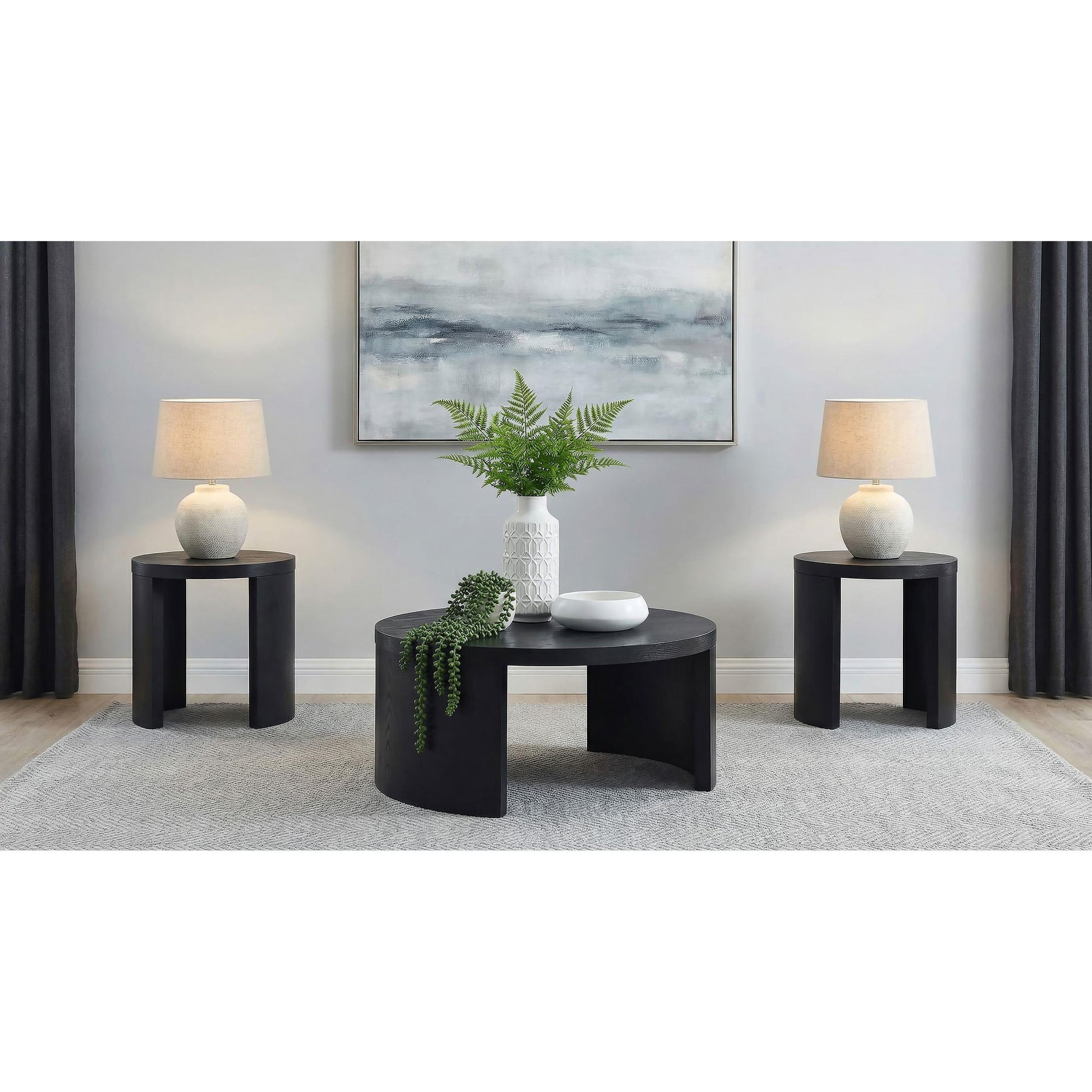 Coaster Furniture Sweeney 722828-S3 3-piece Coffee and End Occasional Table Set - Black IMAGE 2