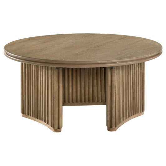  Coaster Furniture Adina 722938 36-inch Round Wood Coffee Table - Distressed Light Brown IMAGE 1