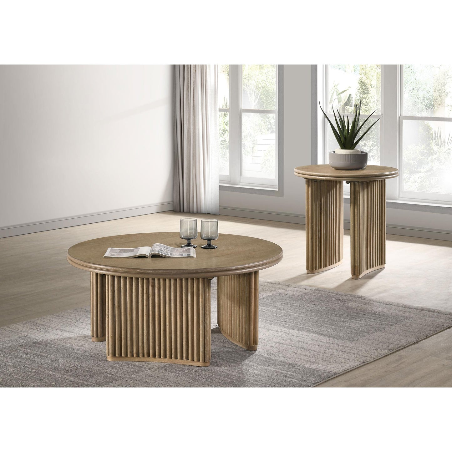  Coaster Furniture Adina 722938-S2 2-piece Round Coffee Table Set - Distressed Light Brown IMAGE 2