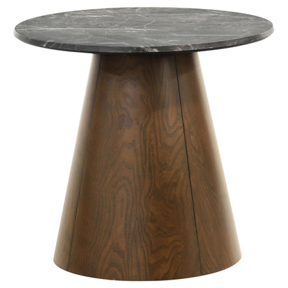  Coaster Furniture Franklin 722977 Round Wood Pedestal End Table - Grey/Dark Brown IMAGE 1