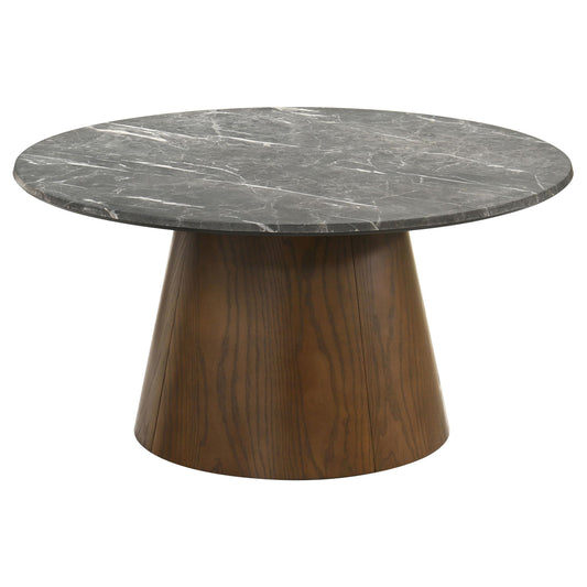  Coaster Furniture Franklin 722978 36-inch Round Pedestal Coffee Table - Grey/Dark Brown IMAGE 1