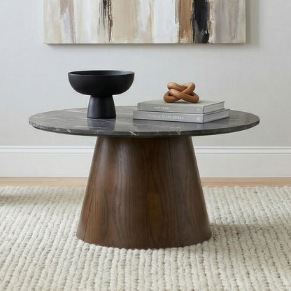  Coaster Furniture Franklin 722978 36-inch Round Pedestal Coffee Table - Grey/Dark Brown IMAGE 3
