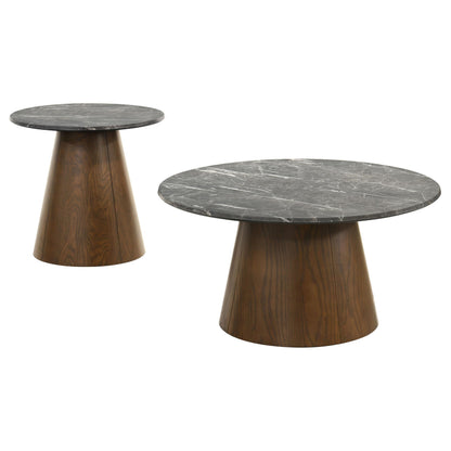  Coaster Furniture Franklin 722978-S2 2-piece Round Pedestal Coffee Table Set - Grey/Dark Brown IMAGE 1