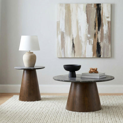  Coaster Furniture Franklin 722978-S2 2-piece Round Pedestal Coffee Table Set - Grey/Dark Brown IMAGE 2