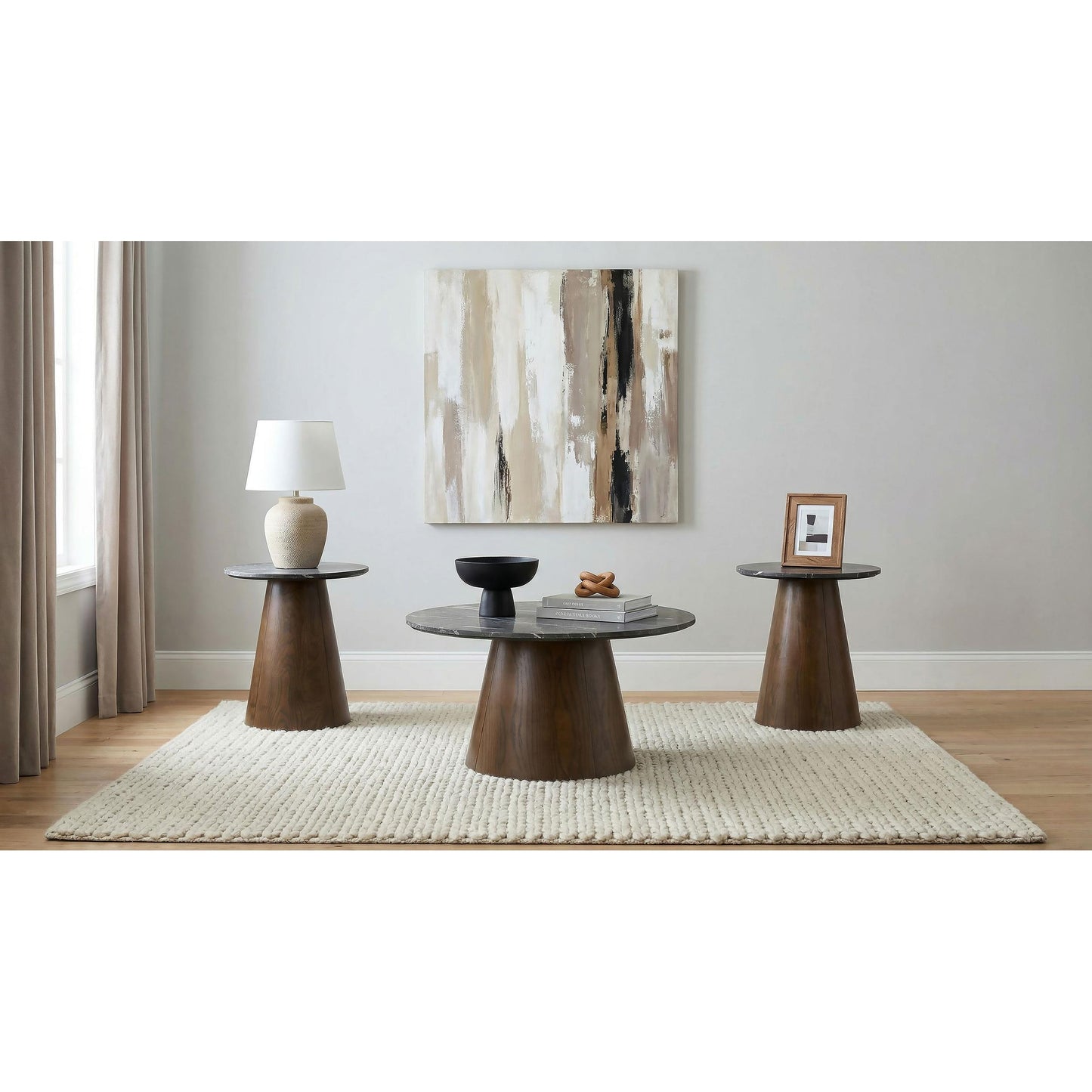  Coaster Furniture Franklin 722978-S3 3-piece Round Pedestal Coffee Table Set - Grey/Dark Brown IMAGE 1