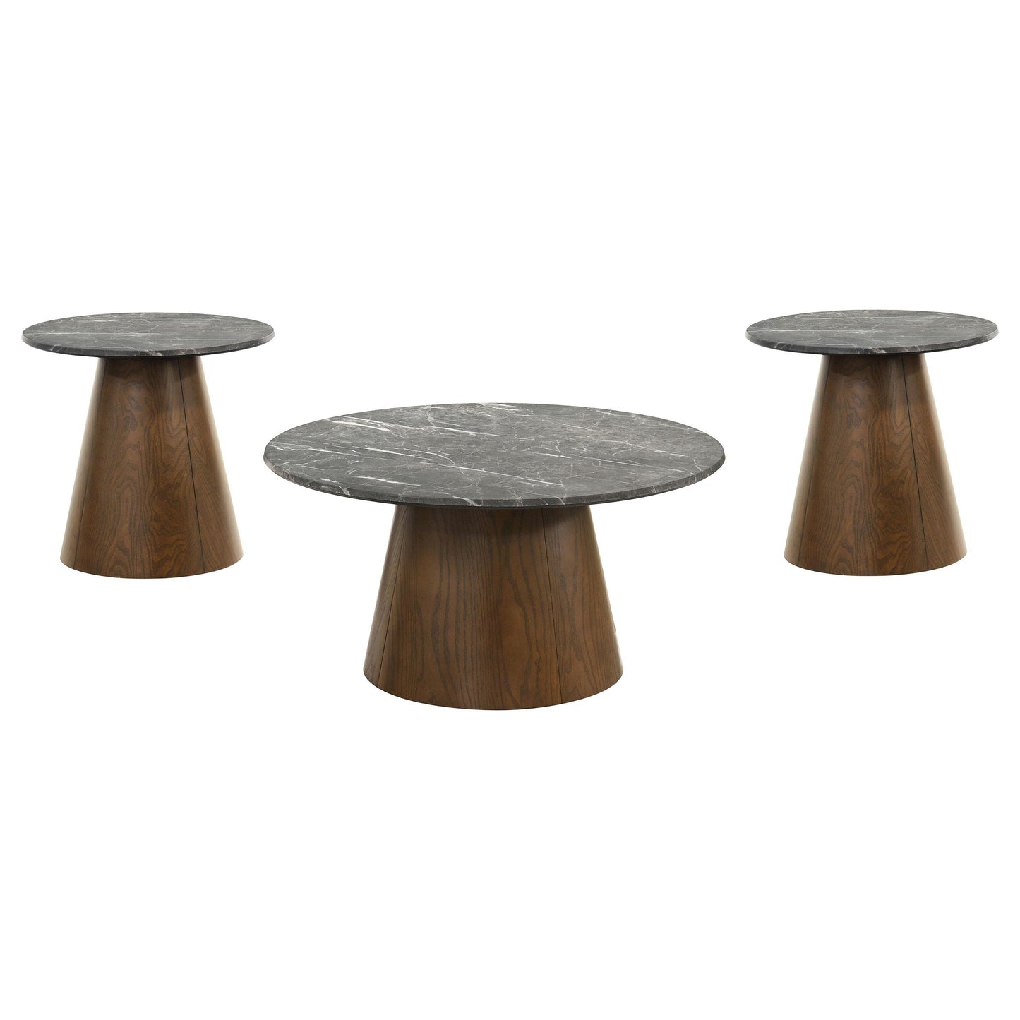  Coaster Furniture Franklin 722978-S3 3-piece Round Pedestal Coffee Table Set - Grey/Dark Brown IMAGE 2