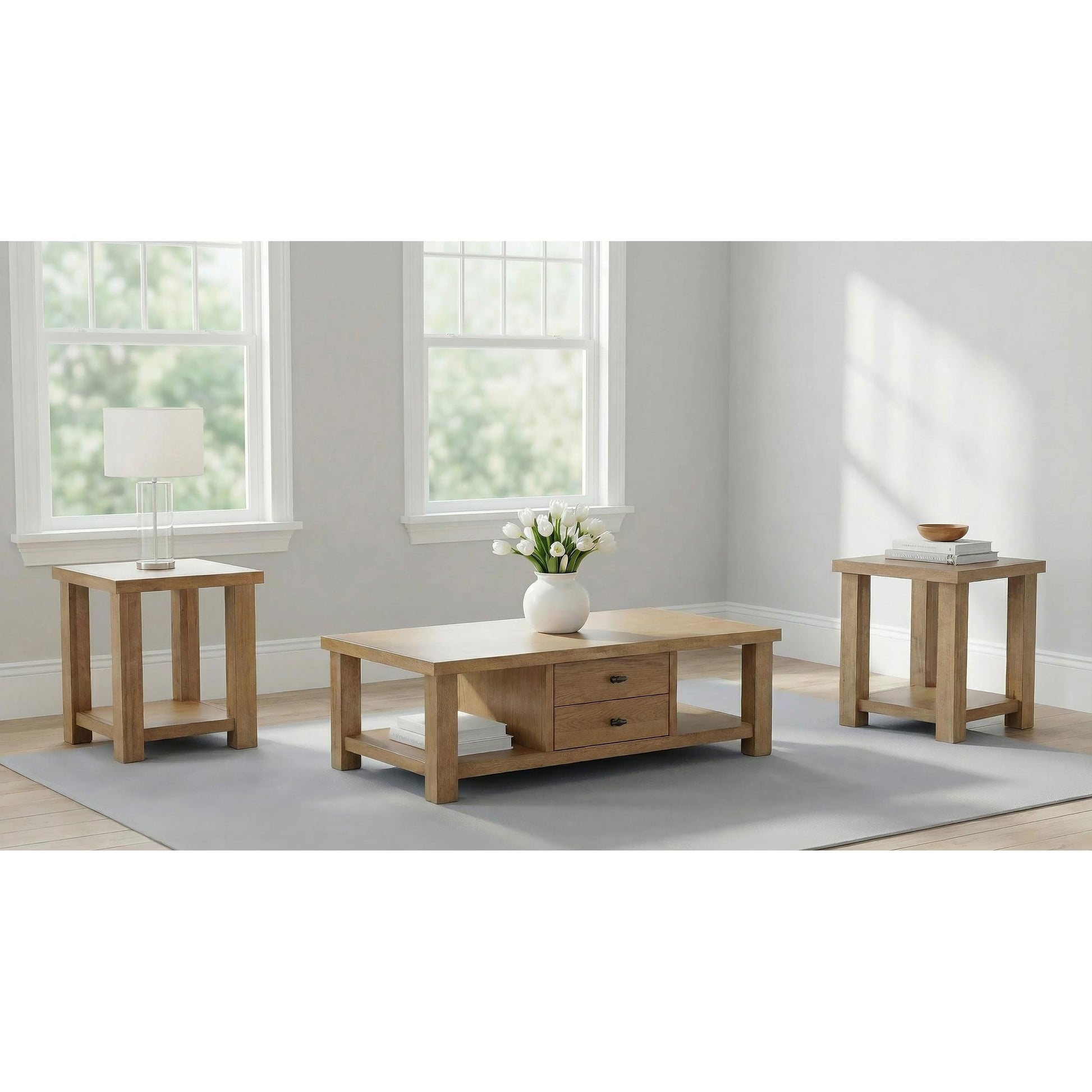  Coaster Furniture Beasley 723328-S3 3-Piece Wood Coffee Table Set - Golden Oak IMAGE 1