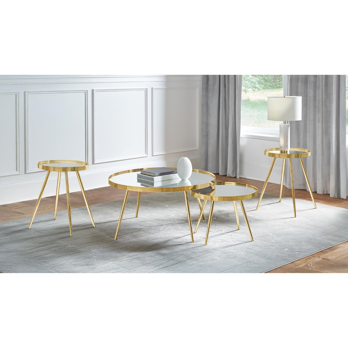  Coaster Furniture Kaelyn 723918-S3 4-piece Round Coffee and End Table Set - Gold IMAGE 3