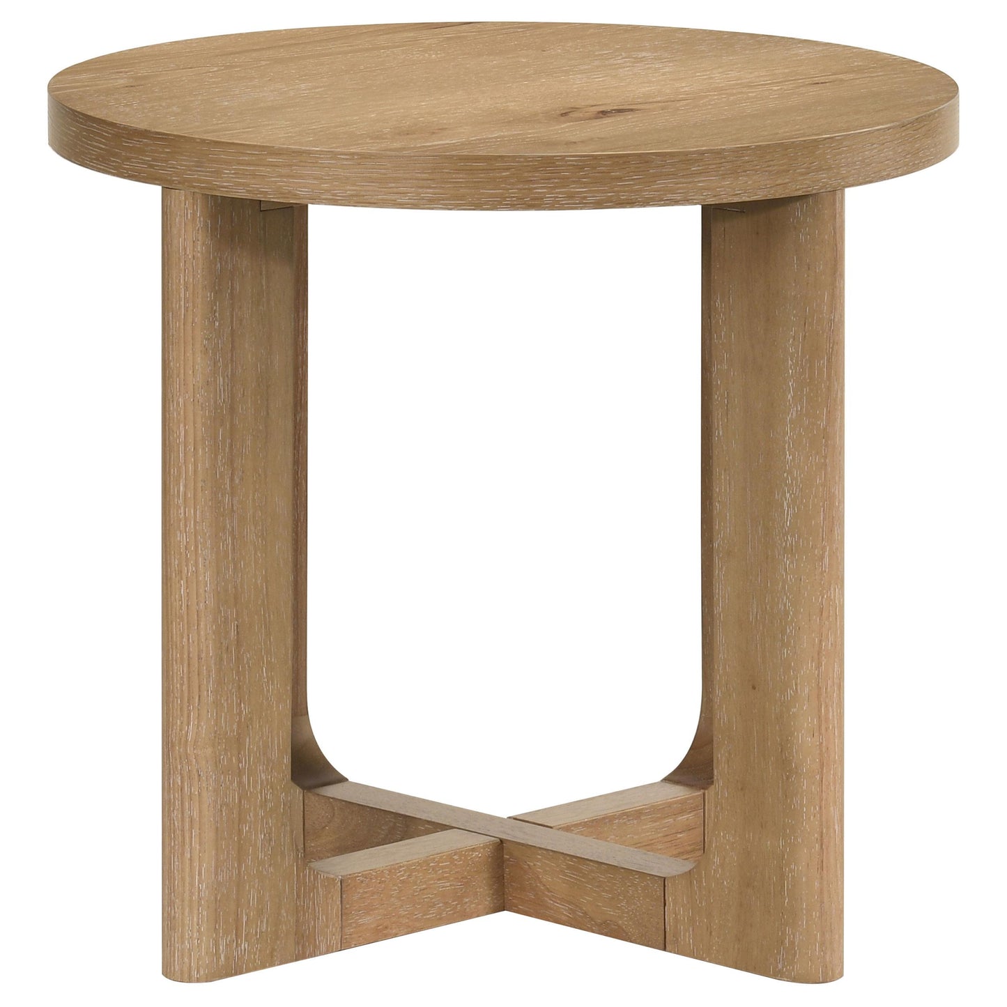  Coaster Furniture Kessler 735987 Round Sculptural Wood End Table - Light Oak IMAGE 1