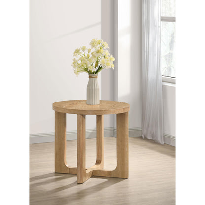  Coaster Furniture Kessler 735987 Round Sculptural Wood End Table - Light Oak IMAGE 4