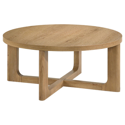  Coaster Furniture Kessler 735988 Round Sculptural Wood Coffee Table - Light Oak IMAGE 1
