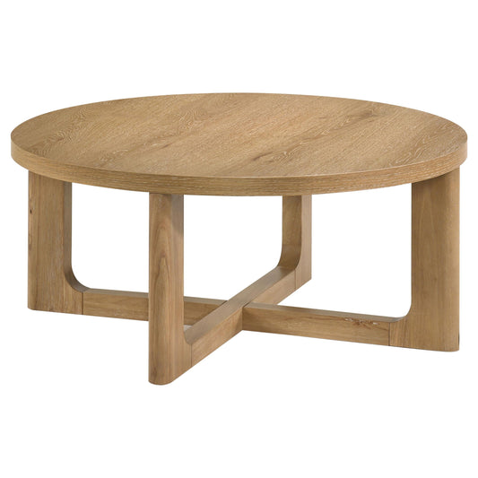  Coaster Furniture Kessler 735988 Round Sculptural Wood Coffee Table - Light Oak IMAGE 1