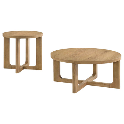  Coaster Furniture Kessler 735988-S2 2-piece Round Sculptural Wood Coffee Table Set - Light Oak IMAGE 1
