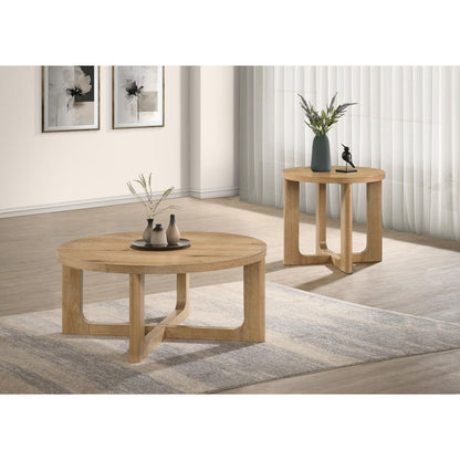  Coaster Furniture Kessler 735988-S2 2-piece Round Sculptural Wood Coffee Table Set - Light Oak IMAGE 2