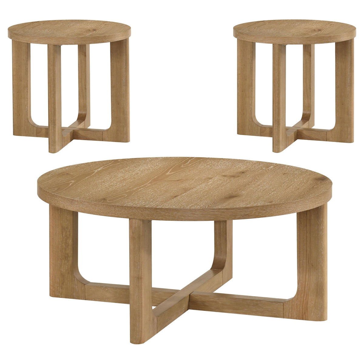  Coaster Furniture Kessler 735988-S3 3-piece Round Sculptural Wood Coffee Table Set - Light Oak IMAGE 1