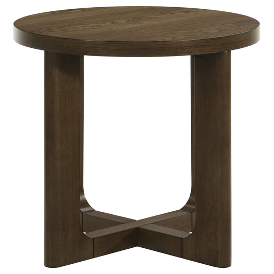  Coaster Furniture Kessler 735997 Round Sculptural Wood End Table - Brown IMAGE 1