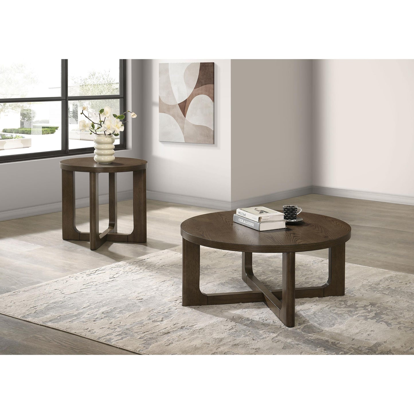  Coaster Furniture Kessler 735998-S2 2-piece Round Sculptural Wood Coffee Table Set - Brown IMAGE 2