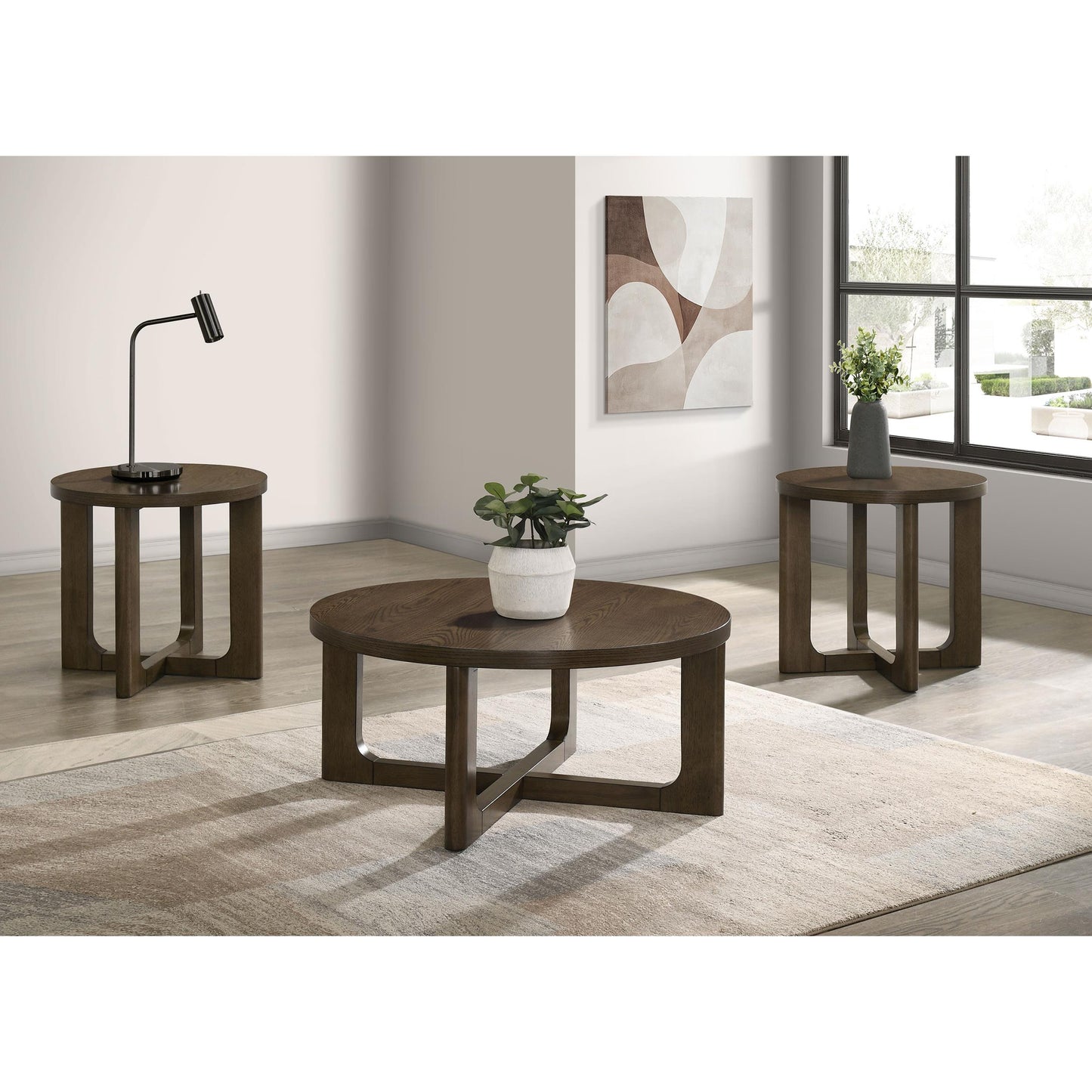 Coaster Furniture Kessler 735998-S3 3-piece Round Sculptural Wood Coffee Table Set - Brown IMAGE 3