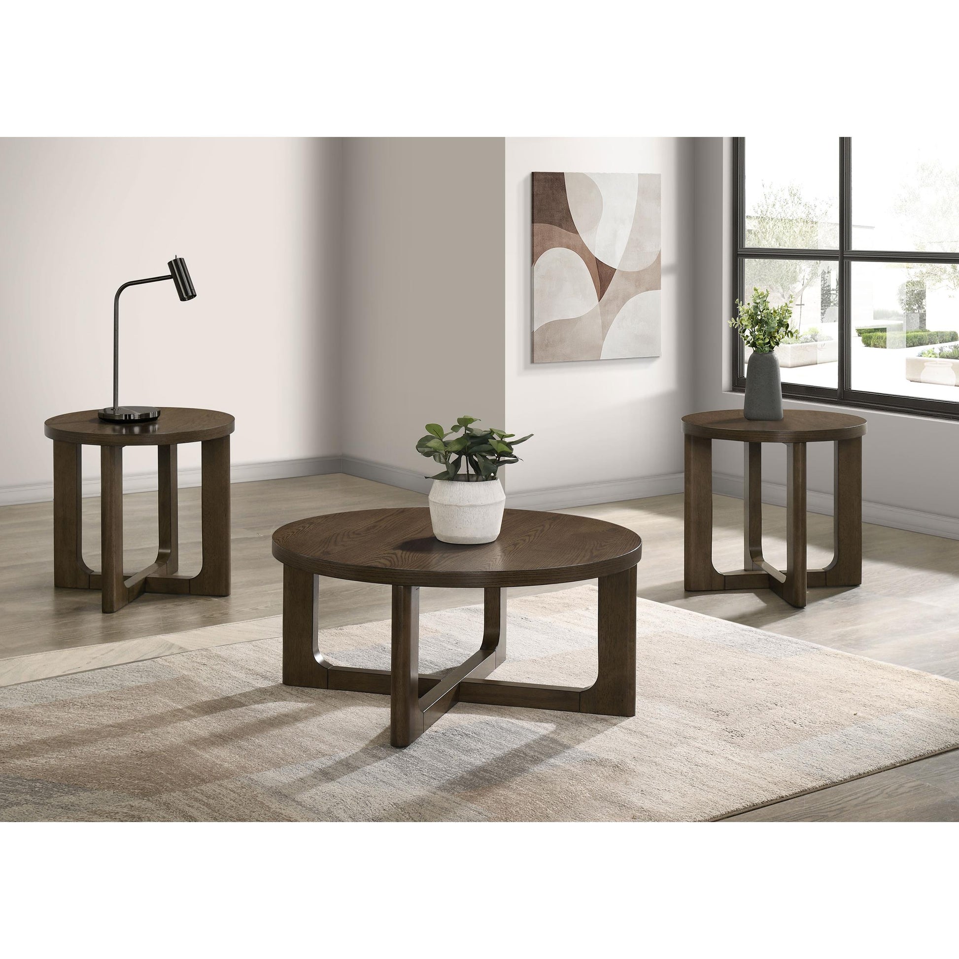  Coaster Furniture Kessler 735998-S3 3-piece Round Sculptural Wood Coffee Table Set - Brown IMAGE 3
