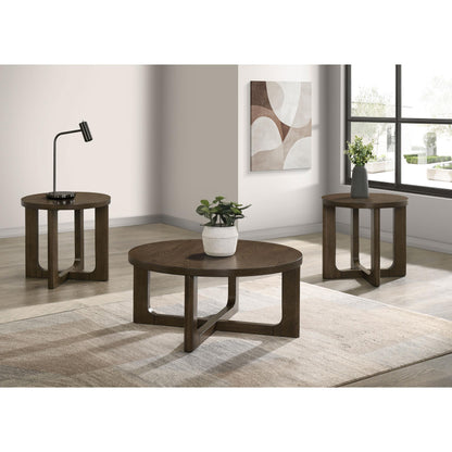  Coaster Furniture Kessler 735998-S3 3-piece Round Sculptural Wood Coffee Table Set - Brown IMAGE 3