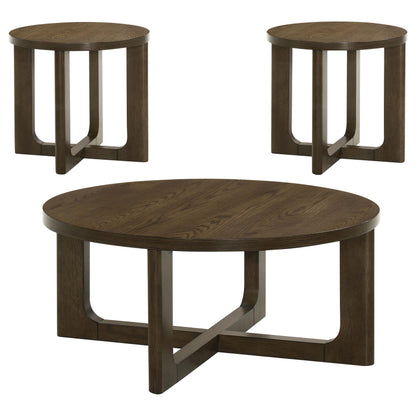  Coaster Furniture Kessler 735998-S3 3-piece Round Sculptural Wood Coffee Table Set - Brown IMAGE 5