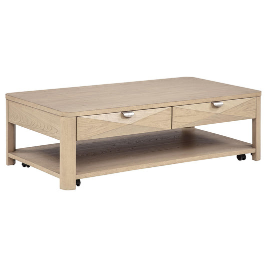  Coaster Furniture Marcelo 736058 Wood Coffee Table with 2 Drawers and Shelf - Light Elm IMAGE 1