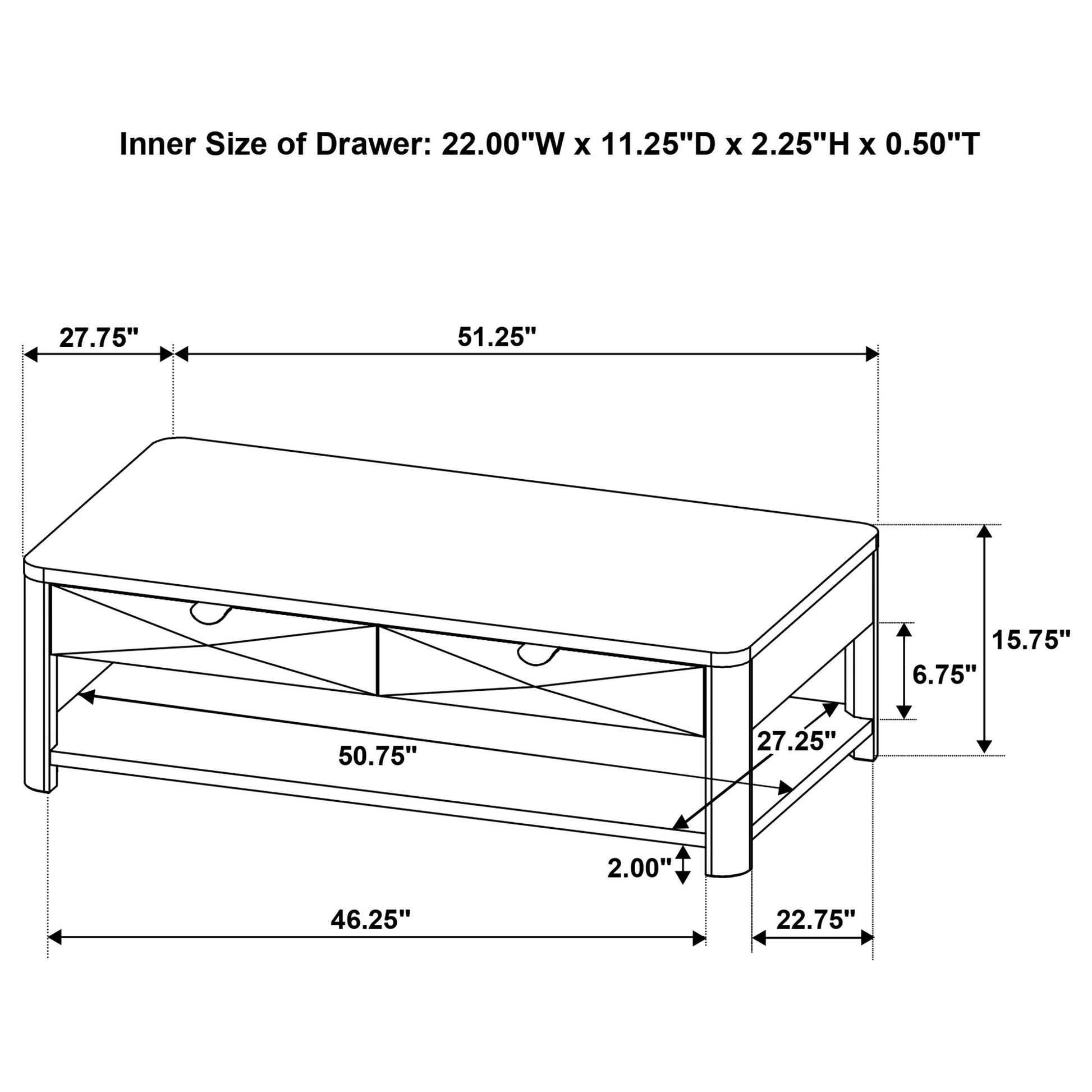  Coaster Furniture Marcelo 736058 Wood Coffee Table with 2 Drawers and Shelf - Light Elm IMAGE 11