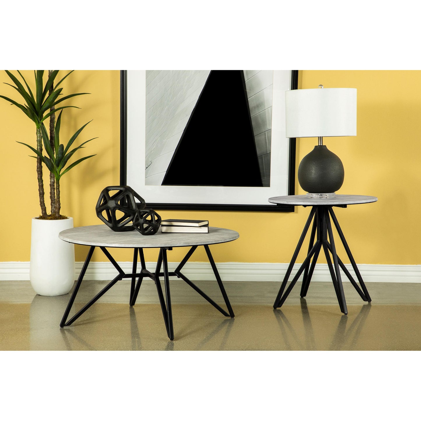  Coaster Furniture Hadi 736178-S2 2-piece Round SmartTop Coffee and End Table Set - Cement IMAGE 4