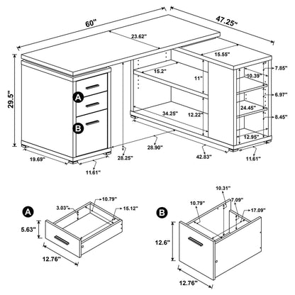  Coaster Furniture Yvette 800786 60-inch 3-drawer L-Shape Computer Desk - Mango IMAGE 10