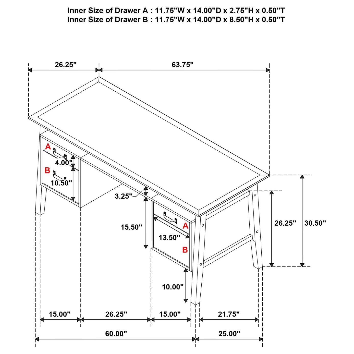  Coaster Furniture Goodson 801586 64-inch 4-Drawer Double Pedestal Computer Desk - Black IMAGE 14