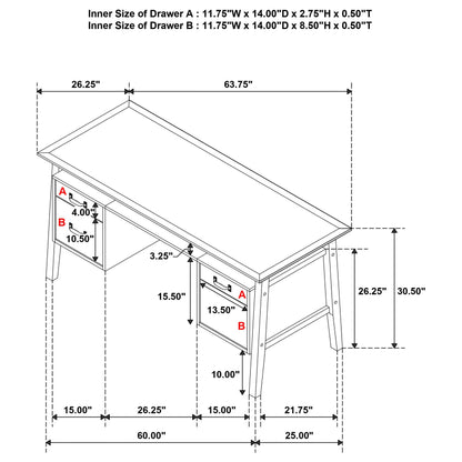  Coaster Furniture Goodson 801586 64-inch 4-Drawer Double Pedestal Computer Desk - Black IMAGE 14