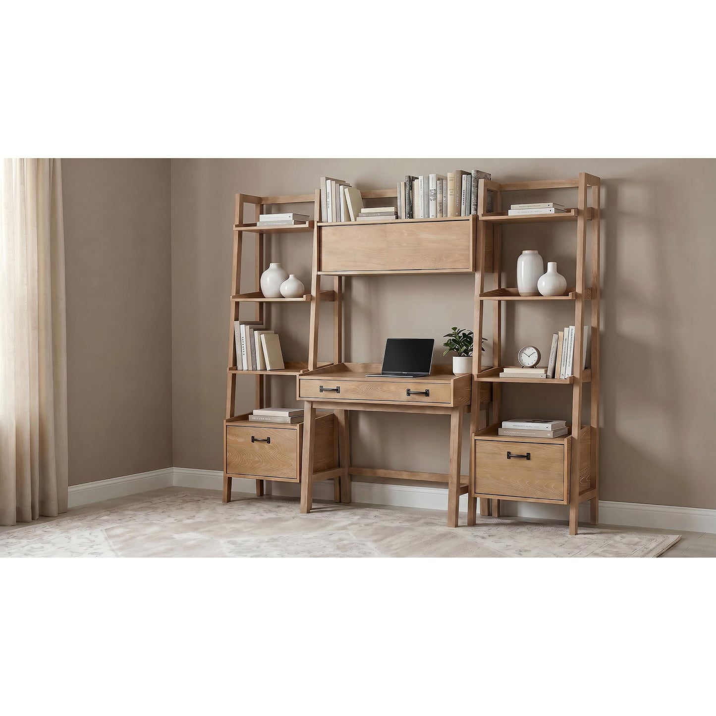  Coaster Furniture Fabian 802041-SET 4-piece Computer Desk and Bookshelf Set  - Distressed Light Brown IMAGE 4