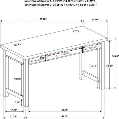  Coaster Furniture Vermes 802061 55-inch 3-drawer Writing Desk with Power Outlet - Light Ash IMAGE 14