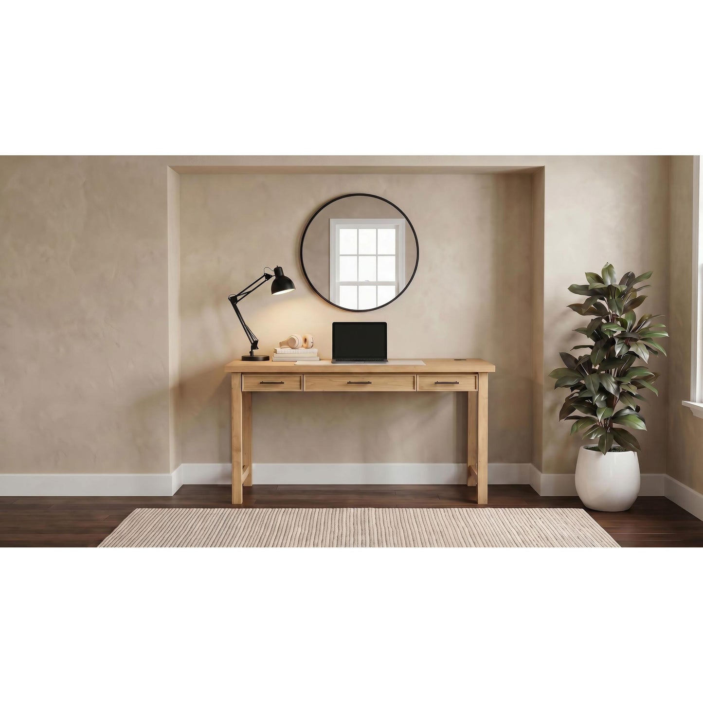  Coaster Furniture Vermes 802061 55-inch 3-drawer Writing Desk with Power Outlet - Light Ash IMAGE 2