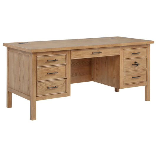  Coaster Furniture Vermes 802062 66-inch 7-drawer Computer Desk with Power Outlet - Light Ash IMAGE 1