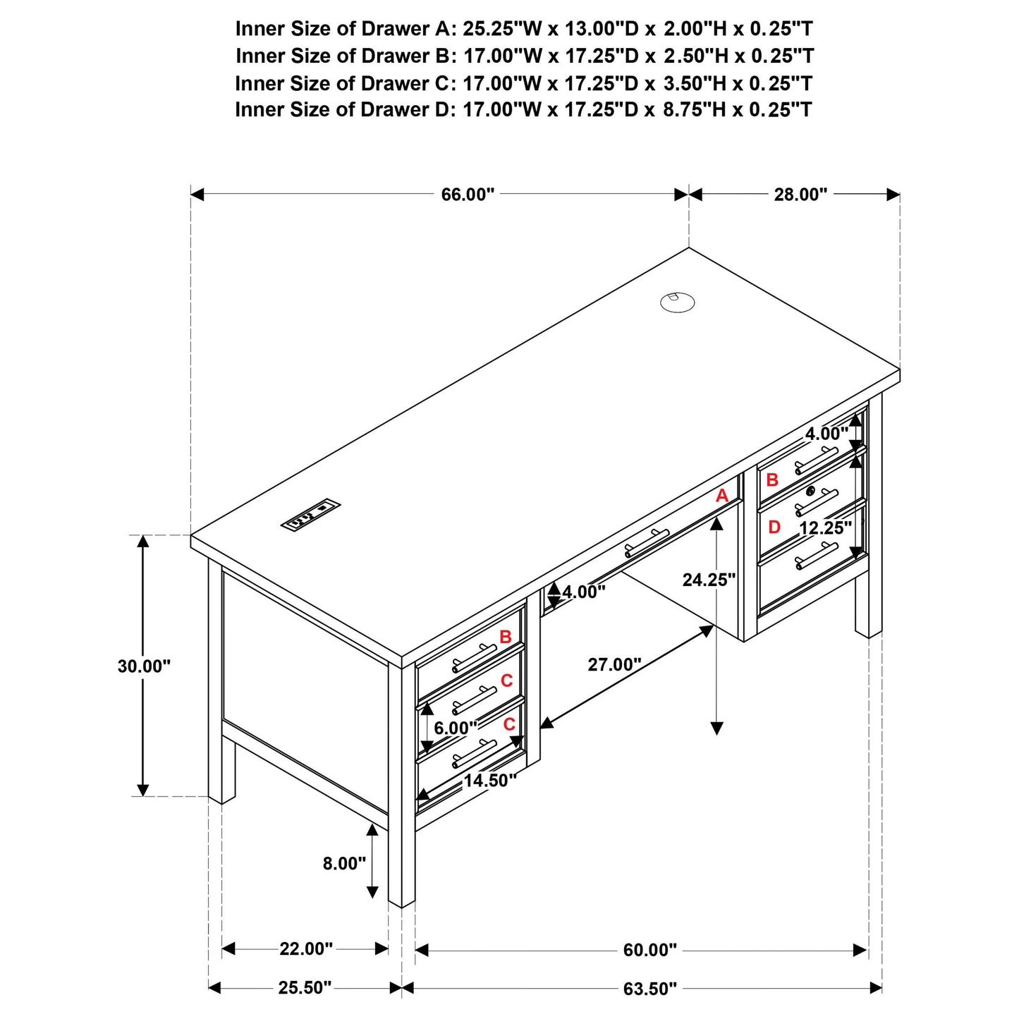  Coaster Furniture Vermes 802062 66-inch 7-drawer Computer Desk with Power Outlet - Light Ash IMAGE 17