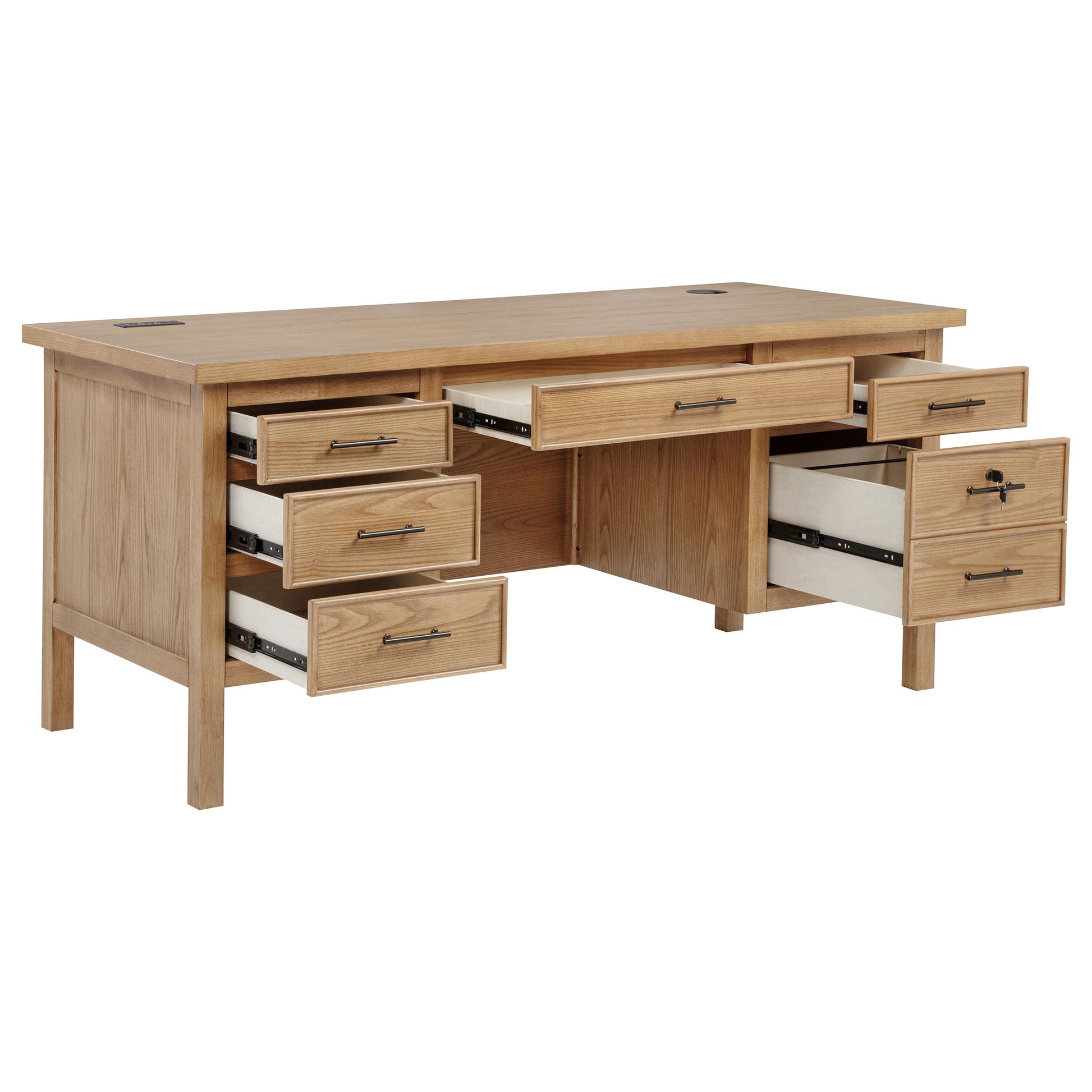 Coaster Furniture Vermes 802062 66-inch 7-drawer Computer Desk with Power Outlet - Light Ash IMAGE 2